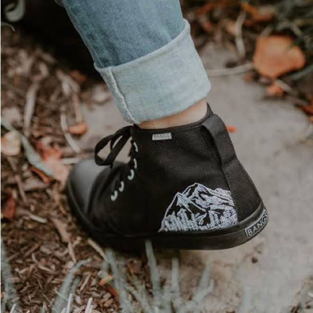 Bangs Shoes Black High-Top Sneakers with Mountains